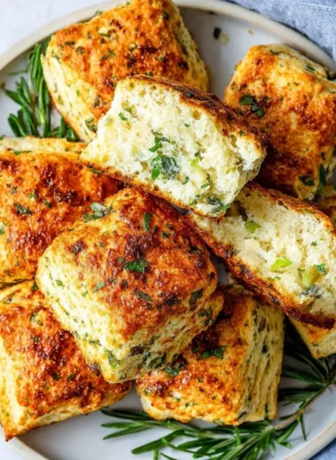 Savory ricotta scones with fresh herbs on a rustic wooden table