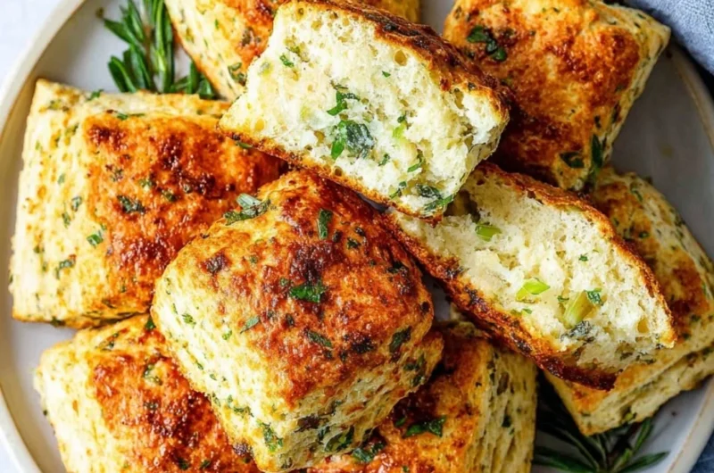 Savory ricotta scones with fresh herbs on a rustic wooden table
