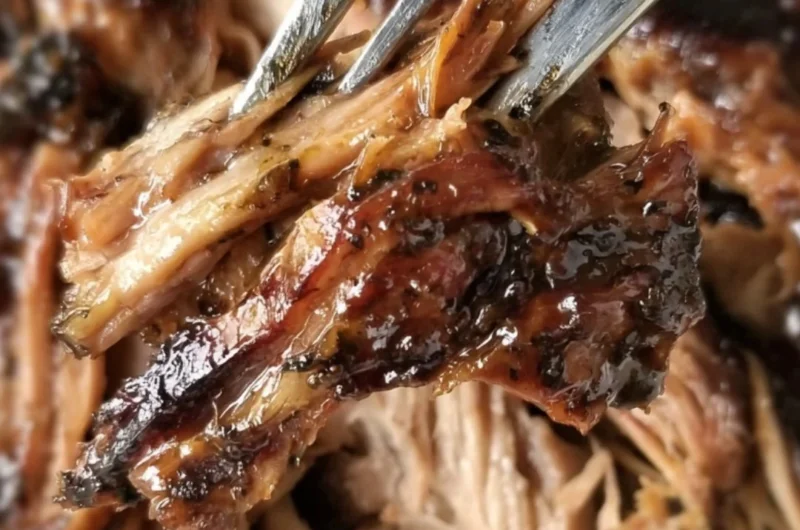 Slow cooker balsamic brown sugar pork roast served with vegetables