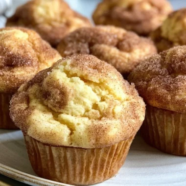 Freshly baked Snickerdoodle Muffins topped with cinnamon sugar