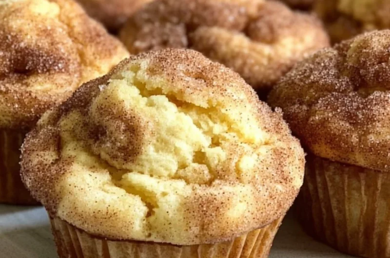 Freshly baked Snickerdoodle Muffins topped with cinnamon sugar