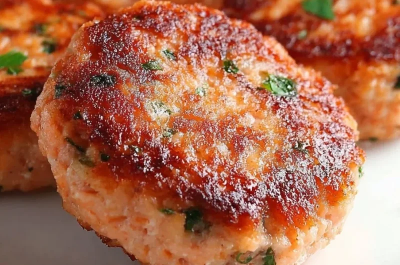 Plate of delicious Southern-style salmon patties served with tartar sauce