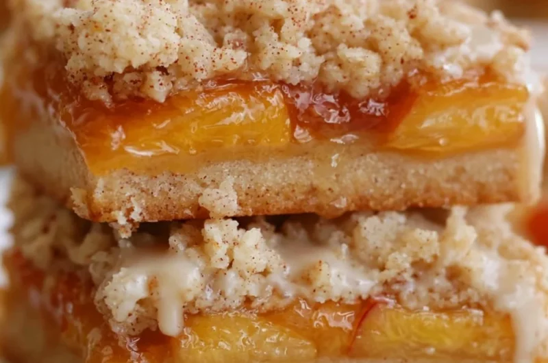 Delicious summery peach bars with fresh peaches and a golden crust