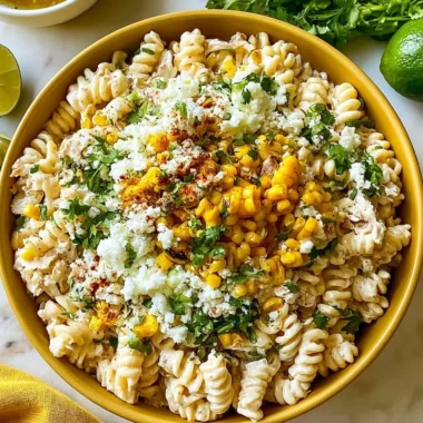 Delicious elote pasta salad with Greek yogurt served in a bowl