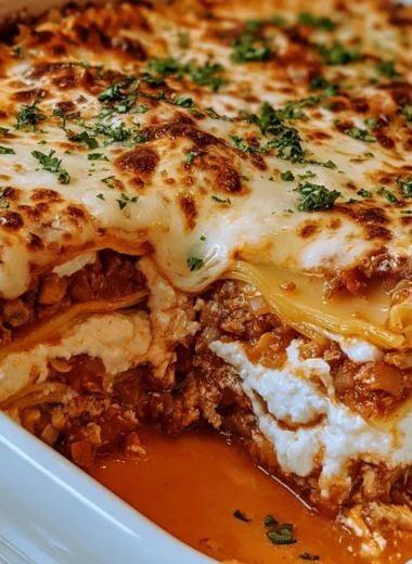 Delicious homemade lasagna with layers of pasta, sauce, and cheese