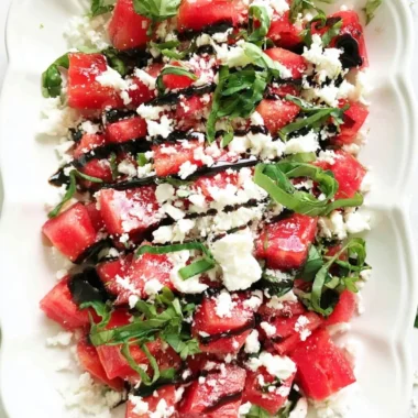 Fresh watermelon salad with mint and feta cheese
