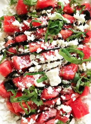 Fresh watermelon salad with mint and feta cheese