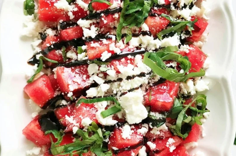 Fresh watermelon salad with mint and feta cheese