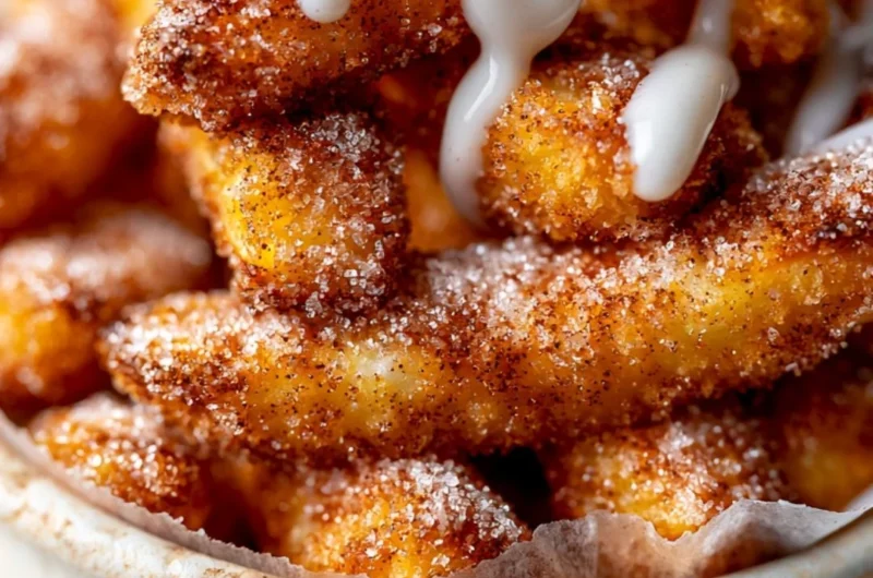 Crispy air fryer apple fries served with a side of caramel dip