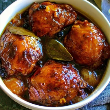 Delicious serving of authentic Filipino Chicken Adobo dish with rice