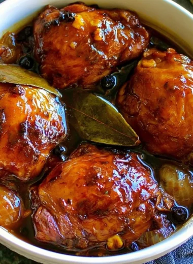 Delicious serving of authentic Filipino Chicken Adobo dish with rice