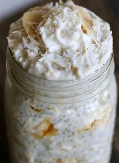 Healthy banana and coconut overnight oats served in a bowl