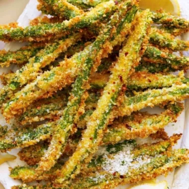 Crispy breaded air fryer asparagus ready to serve