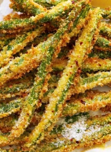 Crispy breaded air fryer asparagus ready to serve