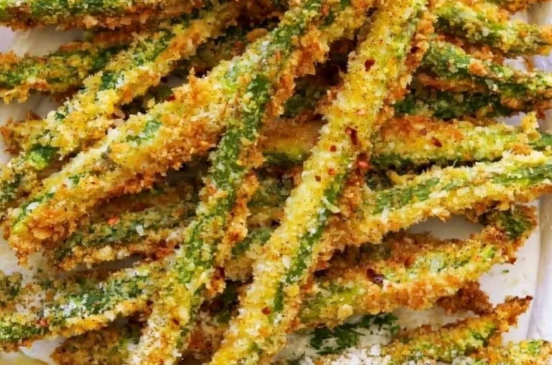 Crispy breaded air fryer asparagus ready to serve