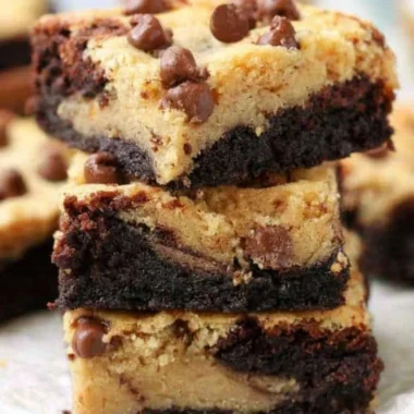 Delicious homemade Brookie Bars with layers of brownie and cookie dough