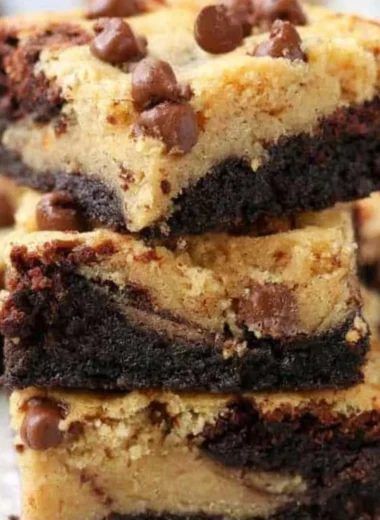Delicious homemade Brookie Bars with layers of brownie and cookie dough