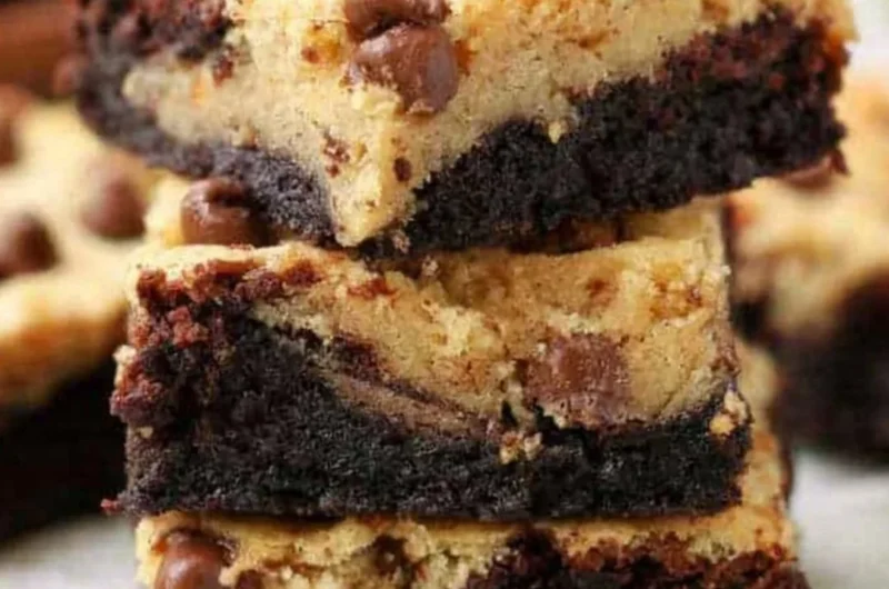Delicious homemade Brookie Bars with layers of brownie and cookie dough