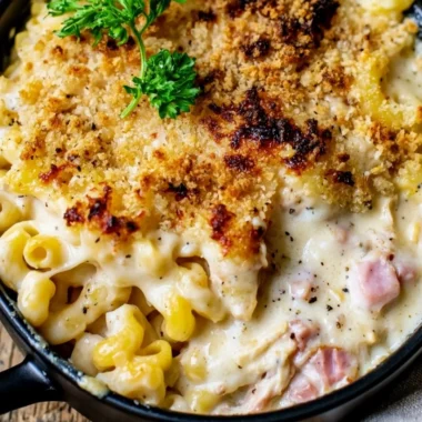 Delicious Chicken Cordon Bleu Casserole served in a dish with herbs and cheese
