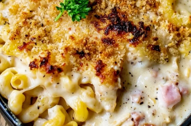 Delicious Chicken Cordon Bleu Casserole served in a dish with herbs and cheese