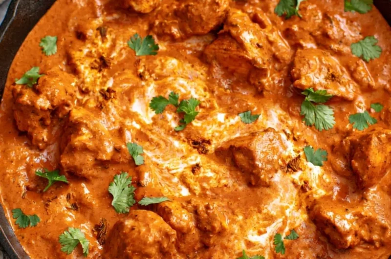 Delicious Chicken Tikka Masala served with rice and naan