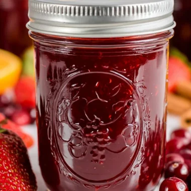 Homemade Christmas Jam for Canning with festive decorations