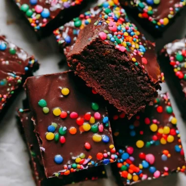 Delicious copycat Cosmic Brownies topped with colorful sprinkles and chocolate
