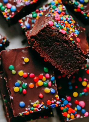 Delicious copycat Cosmic Brownies topped with colorful sprinkles and chocolate