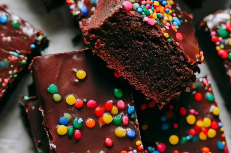 Delicious copycat Cosmic Brownies topped with colorful sprinkles and chocolate