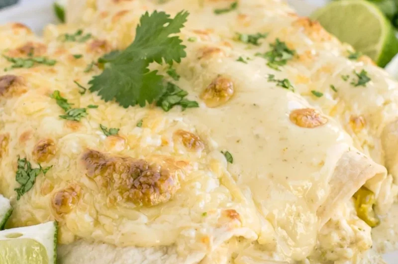 Delicious creamy white chicken enchiladas served on a plate