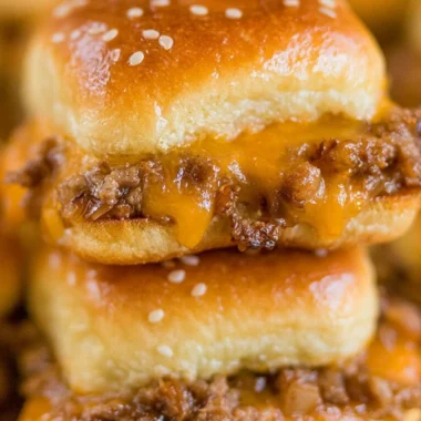 Delicious cheeseburger sliders on Hawaiian rolls, perfect for potlucks.