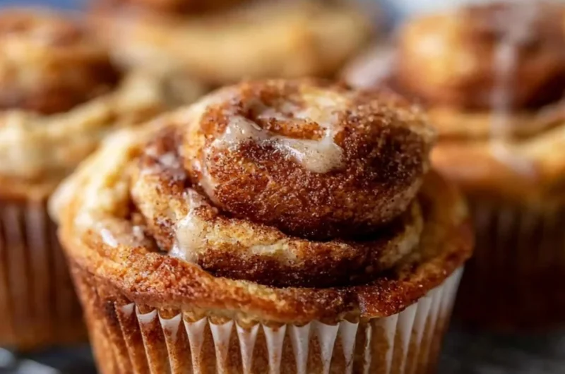 Easy cinnamon protein muffins fresh out of the oven on a cooling rack