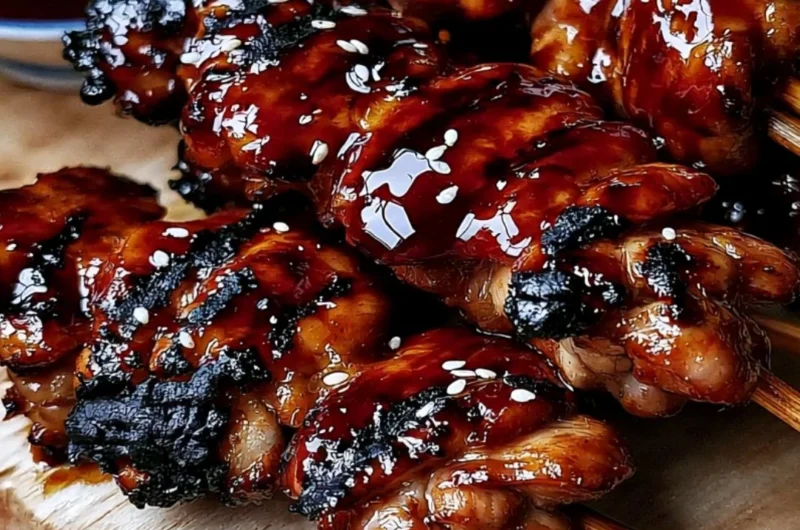 Easy homemade Japanese chicken skewers grilled to perfection