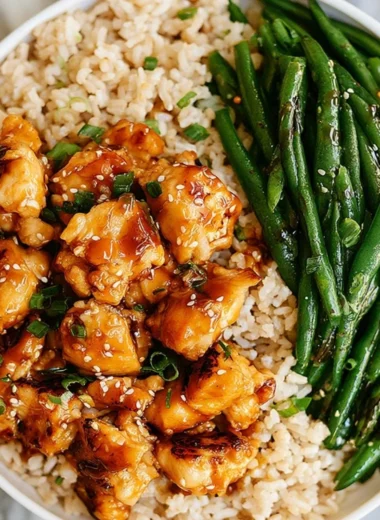 Honey Garlic Chicken with Green Beans on a plate