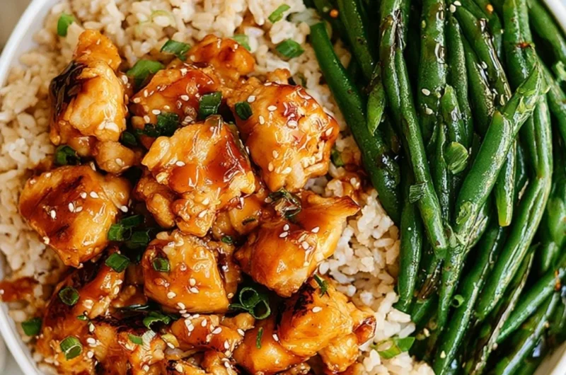 Honey Garlic Chicken with Green Beans on a plate