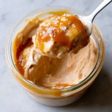 Creamy Ninja Creami Salted Caramel Protein Ice Cream in a bowl