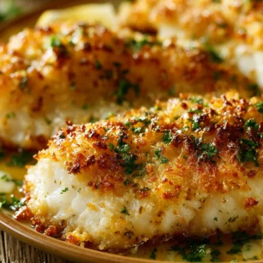 Parmesan Crusted Tilapia served with lemon and herbs on a plate