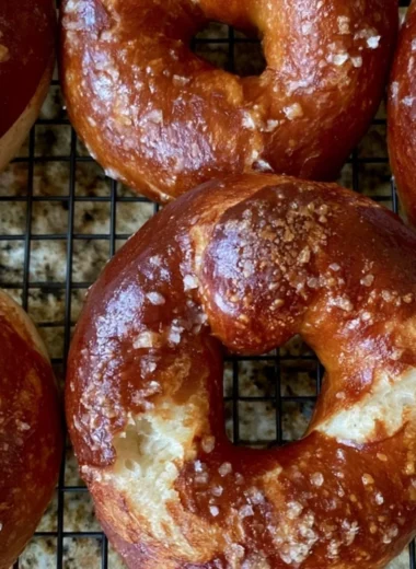 Homemade pretzel sourdough high-protein bagels with a golden crust
