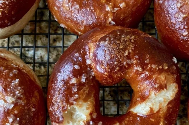 Homemade pretzel sourdough high-protein bagels with a golden crust