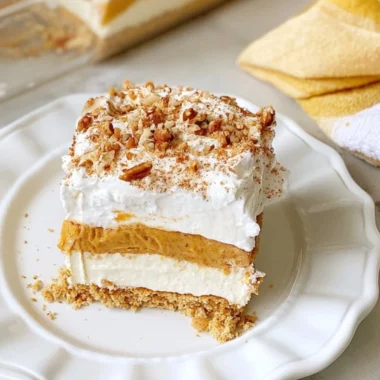 Delicious Pumpkin Lush dessert with creamy layers and fall decorations.