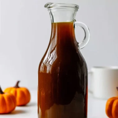 Bottle of pumpkin spice syrup for tea and coffee drinks