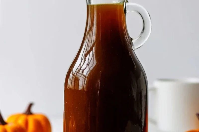 Bottle of pumpkin spice syrup for tea and coffee drinks