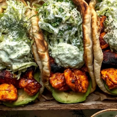 Sheet Pan Chicken Pitas with Herby Ranch on a wooden table