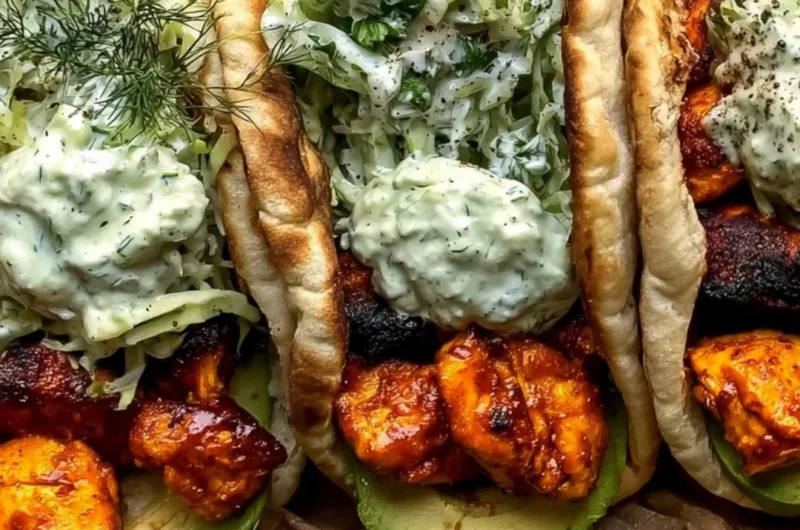 Sheet Pan Chicken Pitas with Herby Ranch on a wooden table