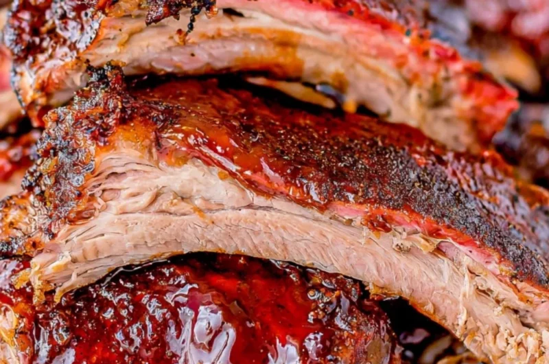 Mouthwatering smoked ribs served with barbecue sauce and sides.