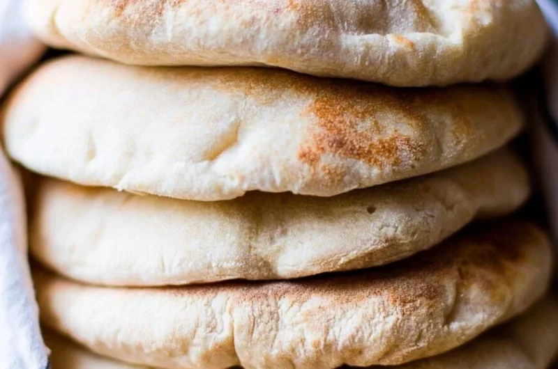Freshly baked sourdough pita bread ready to be served.
