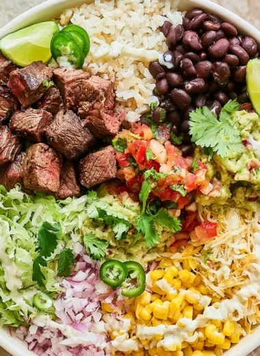 Delicious Steak Burrito Bowls with fresh ingredients and vibrant colors