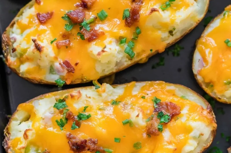 Delicious Twice-Baked Potatoes topped with cheese and herbs