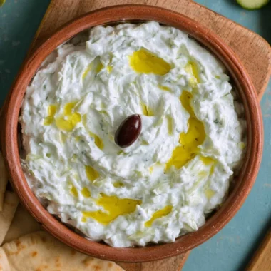 Authentic Greek Tzatziki made with yogurt, cucumber, and garlic