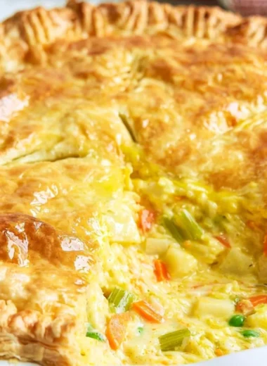 Delicious Vegetable Pot Pie with colorful vegetables and a golden crust